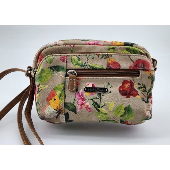 Multi Sac Dynamic Mini Crossbody Purse Zippered Pockets Butterfly Floral Beige - Picture 1 of 12